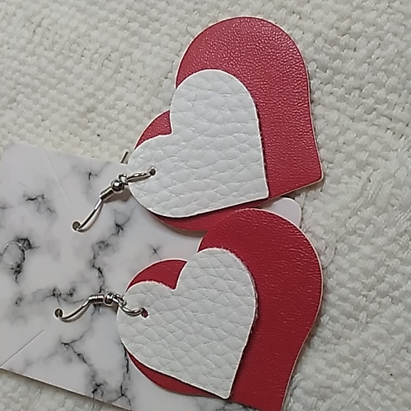 Valentine Faux Leather Double Stacked earrings 1.5 x 2.5 inch - Picture 3 of 3